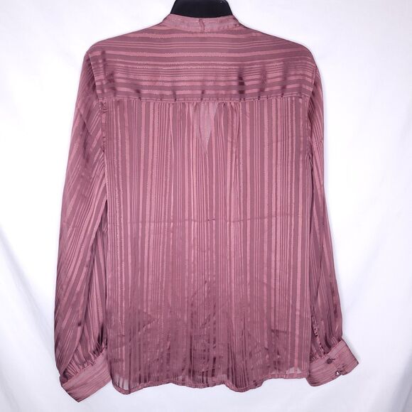 Express Portofino Shirt Womens Large Striped Burgundy Sheer Relaxed - Picture 5 of 11